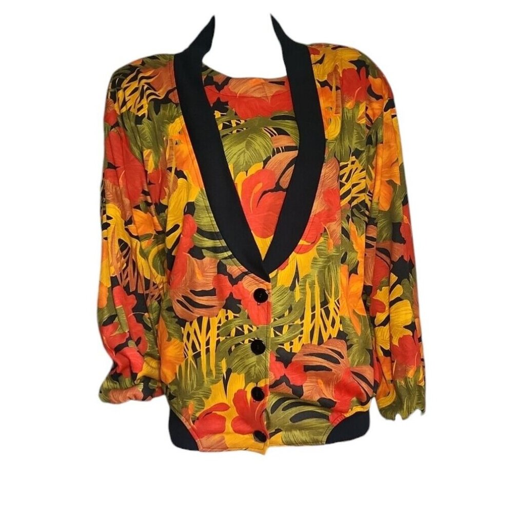 In‎ Phase Vintage 2 Piece Set Top Womens Size M/LOrange Red Green Floral